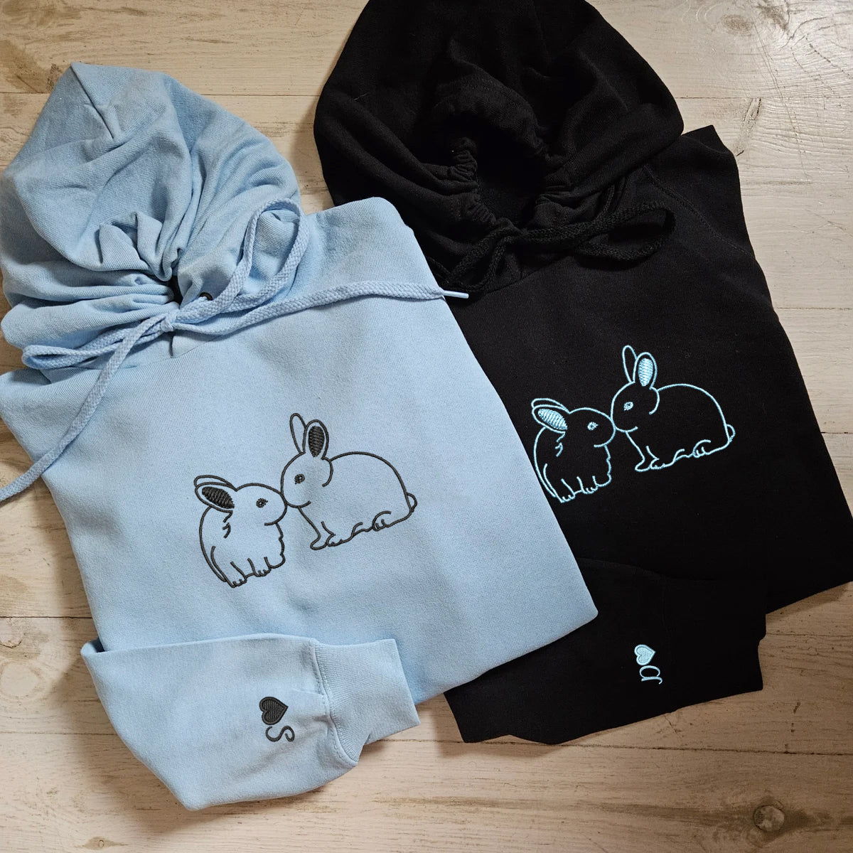 Custom Embroidered Kissing Bunnies Matching Hoodies for Couples - Image 6