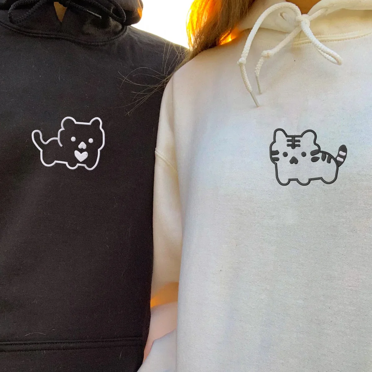 Custom Embroidered Kitten Cute Matching Hoodies for Couples - Image 6