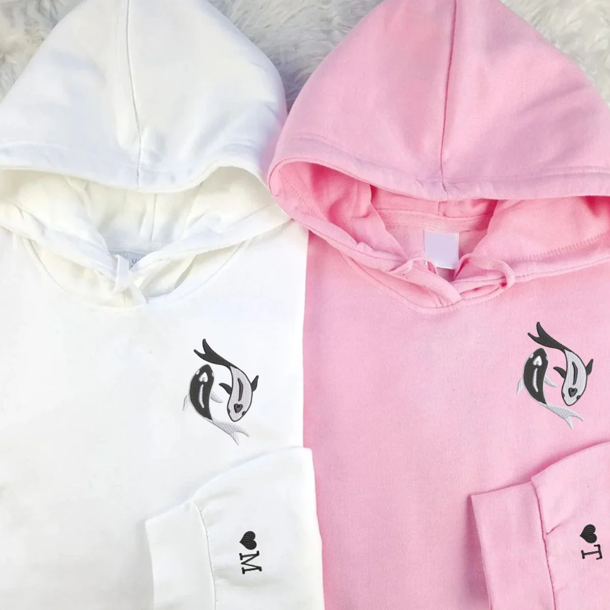 Custom Embroidered Koi Fish Yin Yang Matching Hoodies for Couples - Image 5