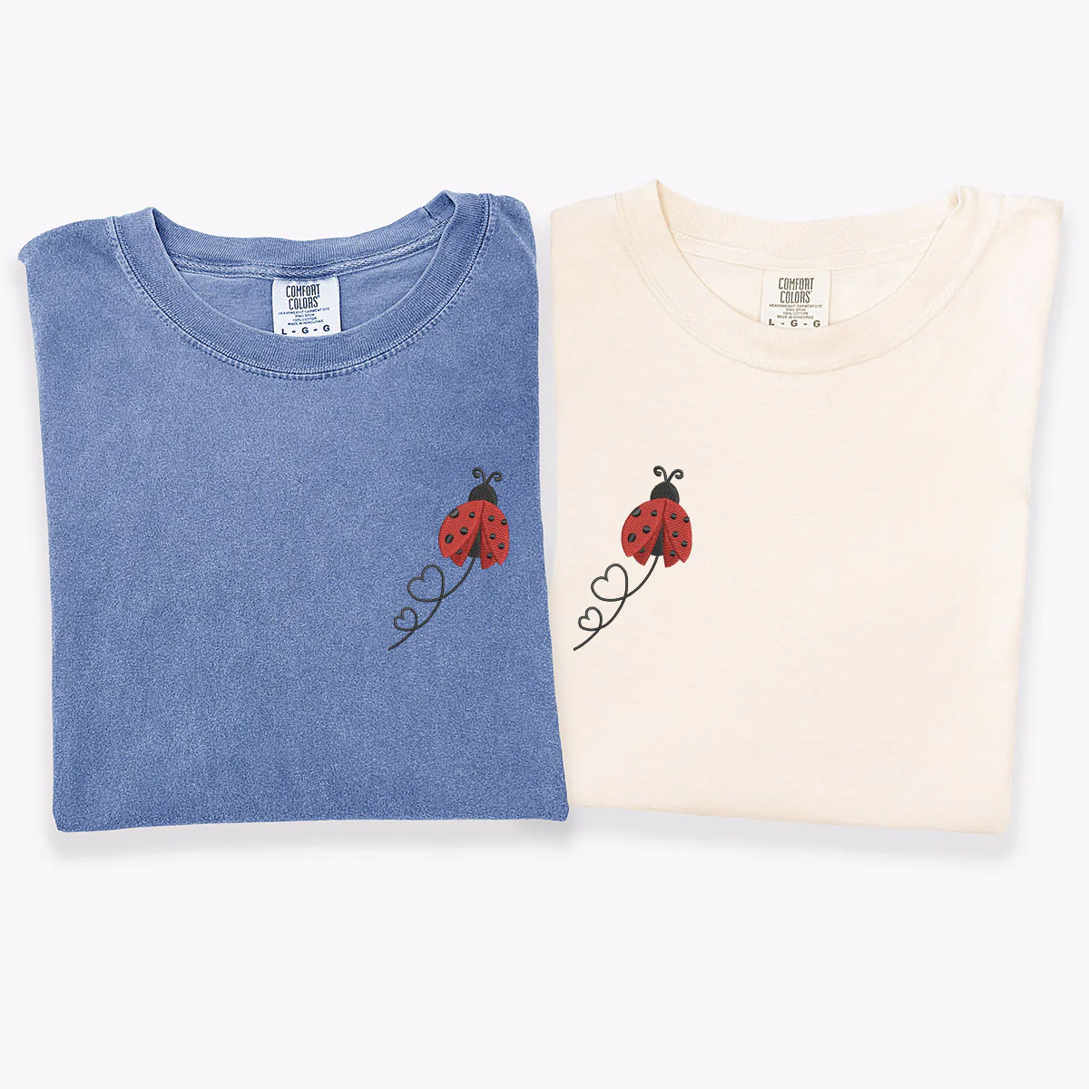 Custom Embroidered Ladybug Hearts Matching T-shirts for Couples - Image 2