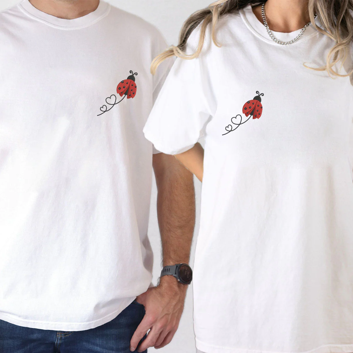 Custom Embroidered Ladybug Hearts Matching T-shirts for Couples - Image 6