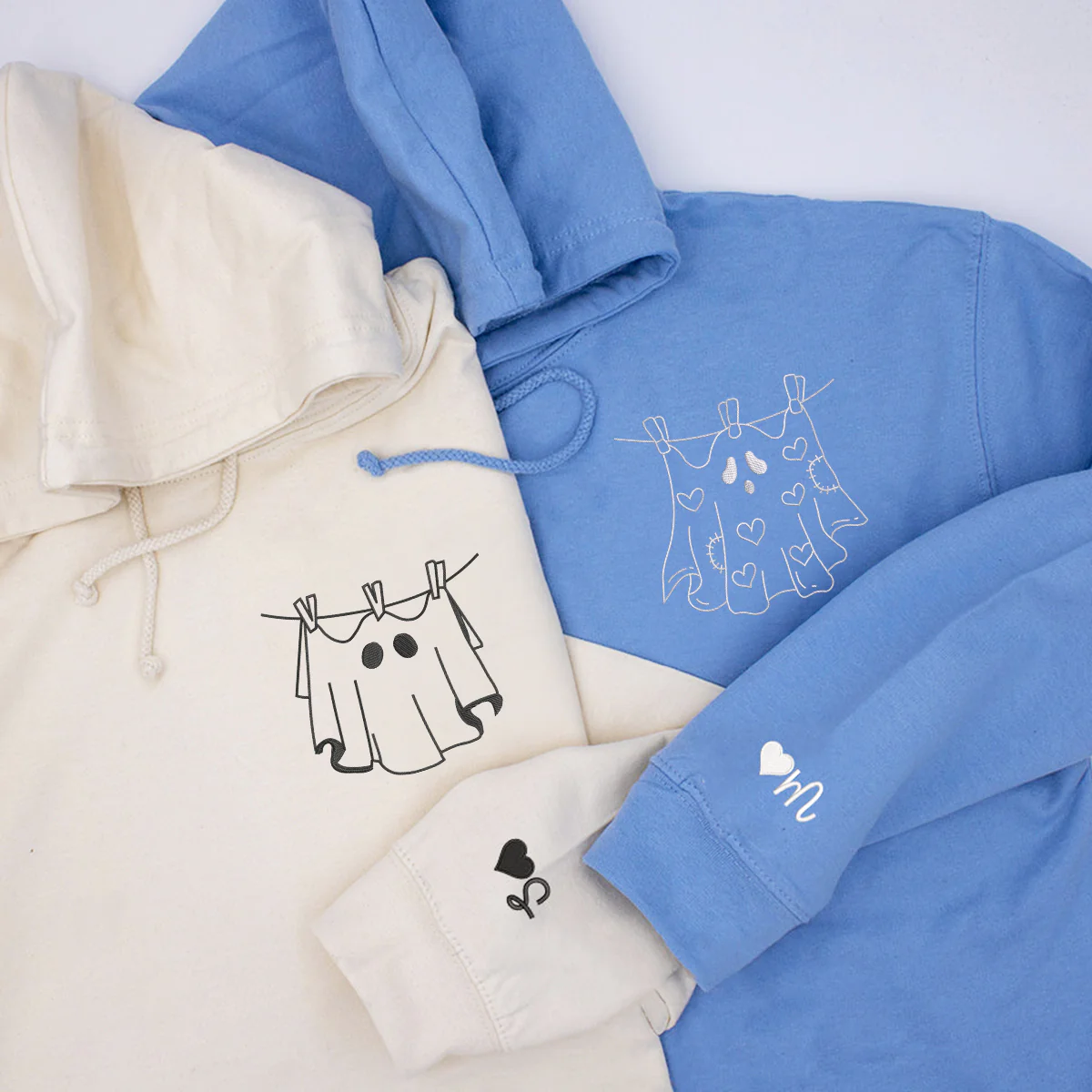 Custom Embroidered Laundry Ghosts Matching Hoodies for Couples - Image 3