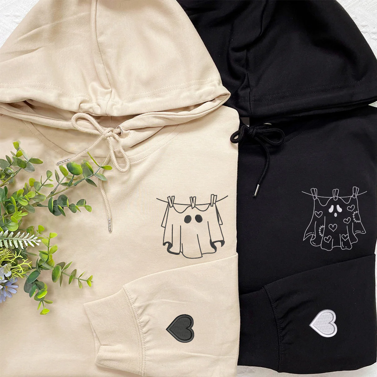 Custom Embroidered Laundry Ghosts Matching Hoodies for Couples - Image 5