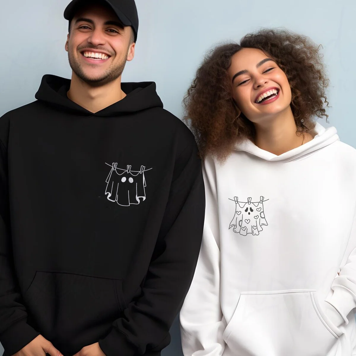 Custom Embroidered Laundry Ghosts Matching Hoodies for Couples - Image 7