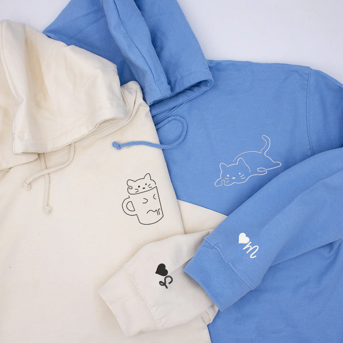 Custom Embroidered Lazy Cat Matching Hoodies for Couples - Image 2