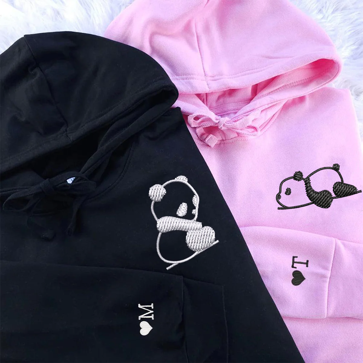 Custom Embroidered Lazy Panda Matching Hoodies for Couples - Image 2