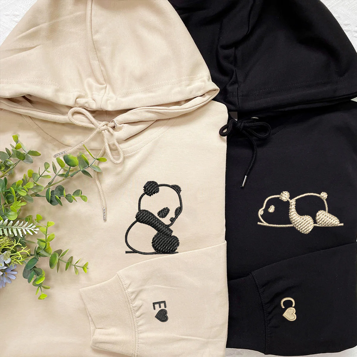 Custom Embroidered Lazy Panda Matching Hoodies for Couples - Image 3