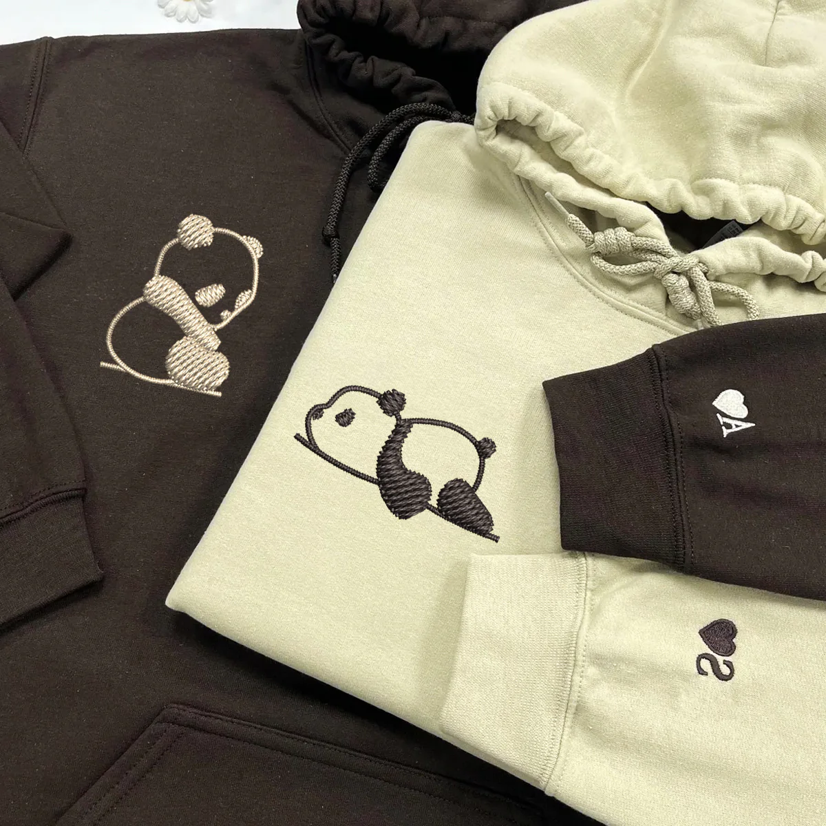 Custom Embroidered Lazy Panda Matching Hoodies for Couples - Image 4
