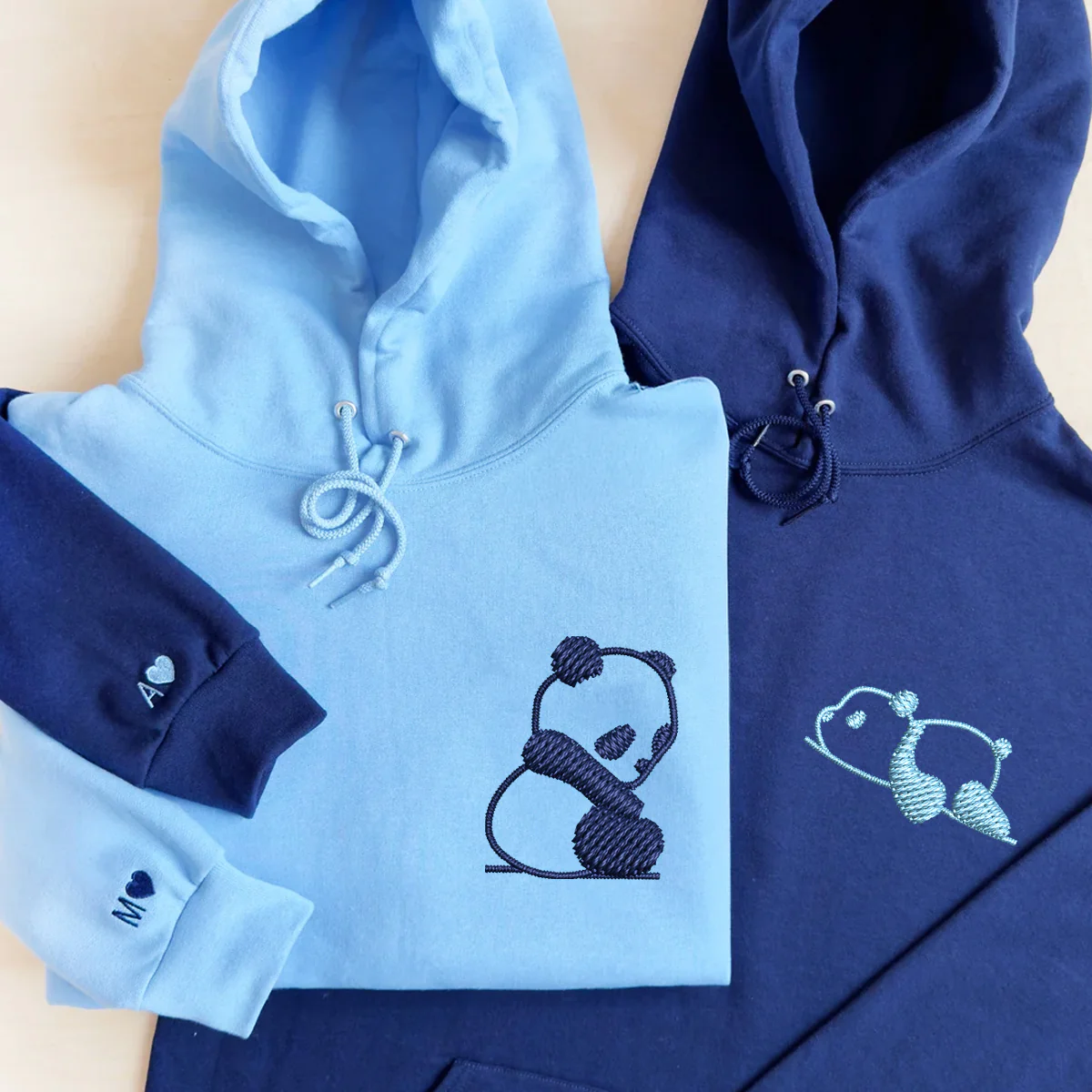 Custom Embroidered Lazy Panda Matching Hoodies for Couples - Image 6