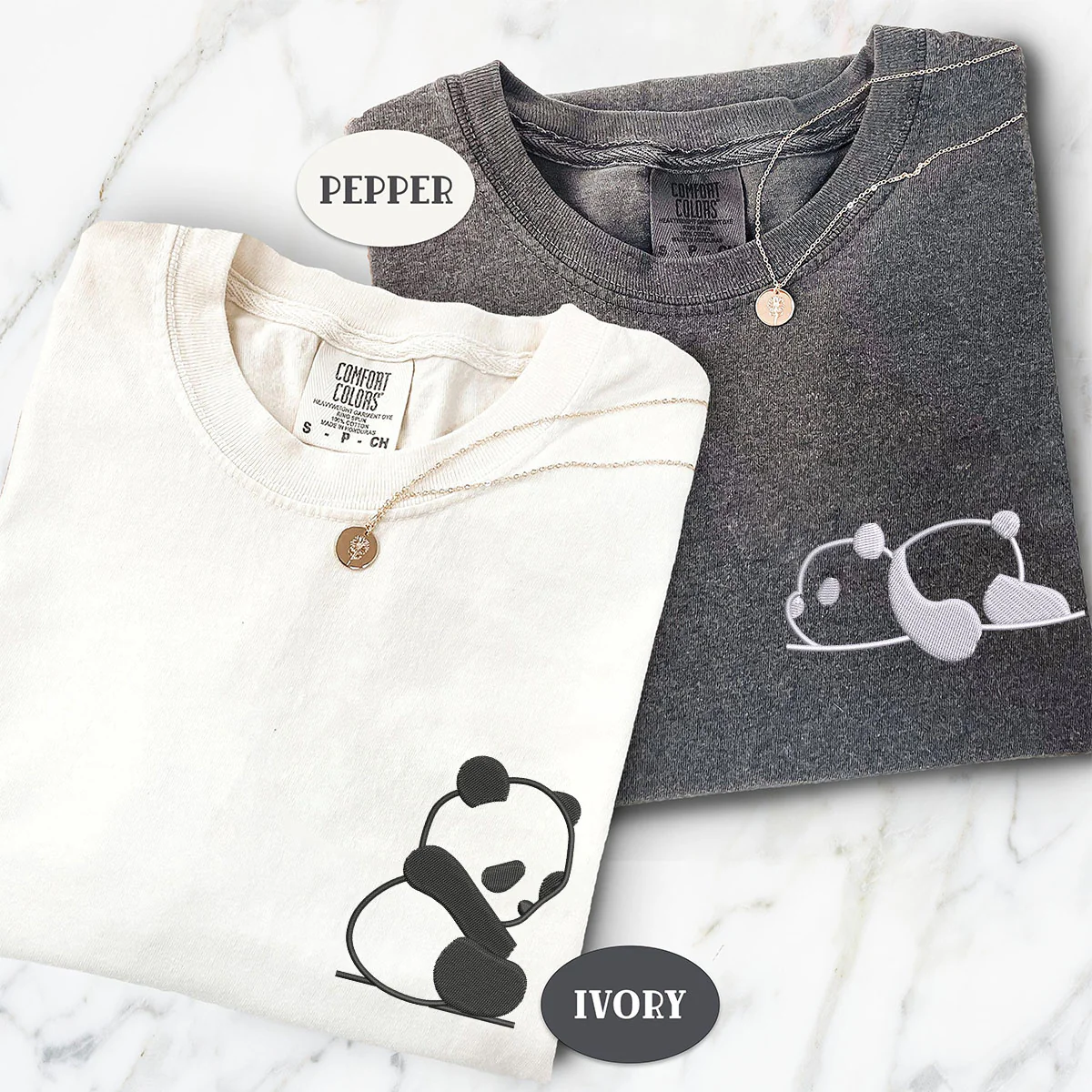 Custom Embroidered Lazy Panda Matching T-shirts for Couples - Image 2