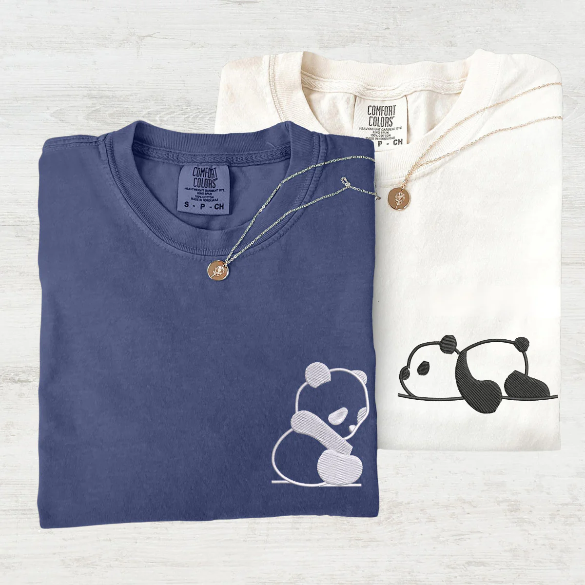 Custom Embroidered Lazy Panda Matching T-shirts for Couples - Image 3