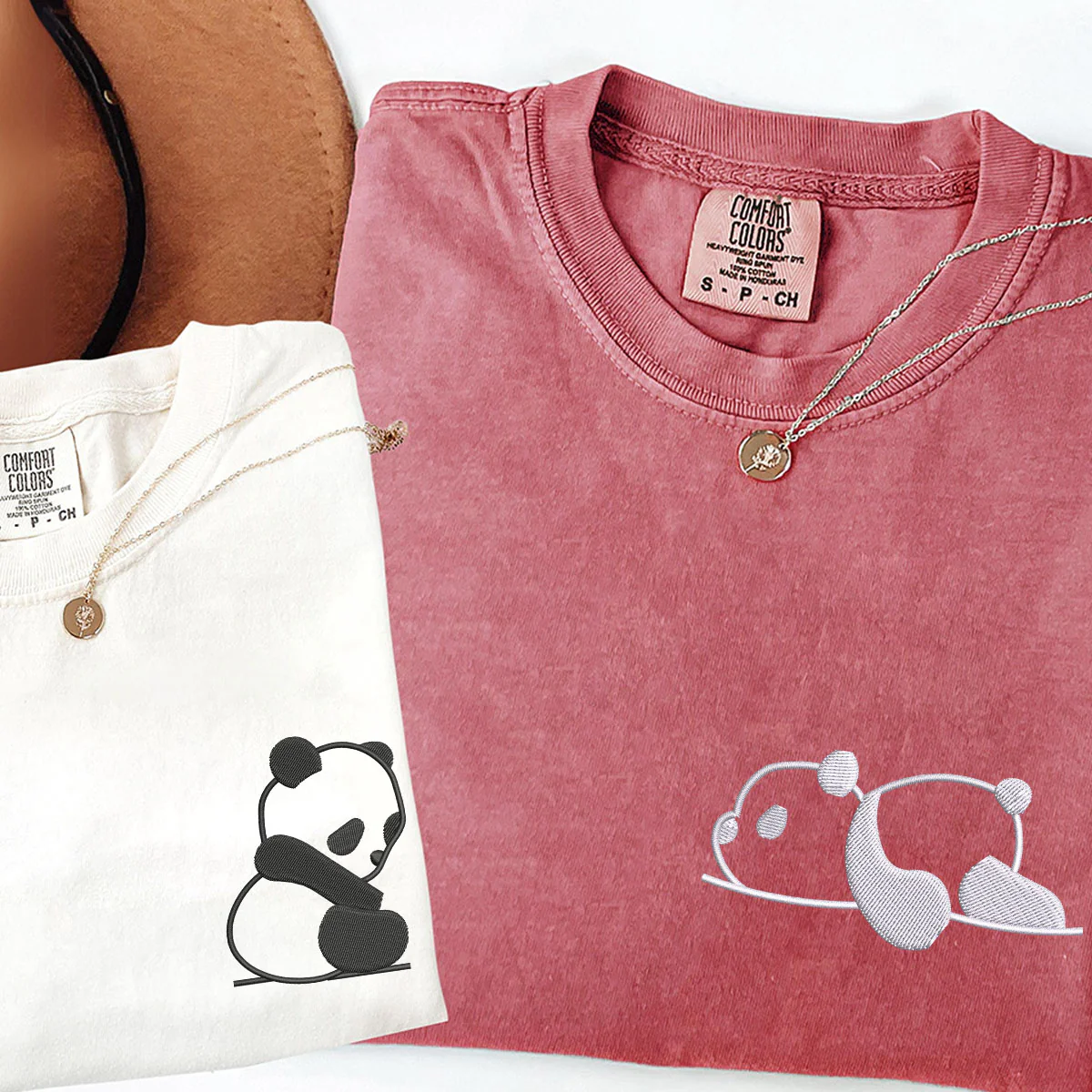 Custom Embroidered Lazy Panda Matching T-shirts for Couples - Image 4