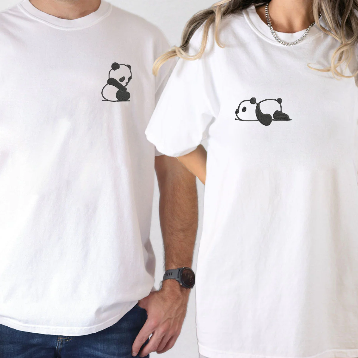 Custom Embroidered Lazy Panda Matching T-shirts for Couples - Image 6
