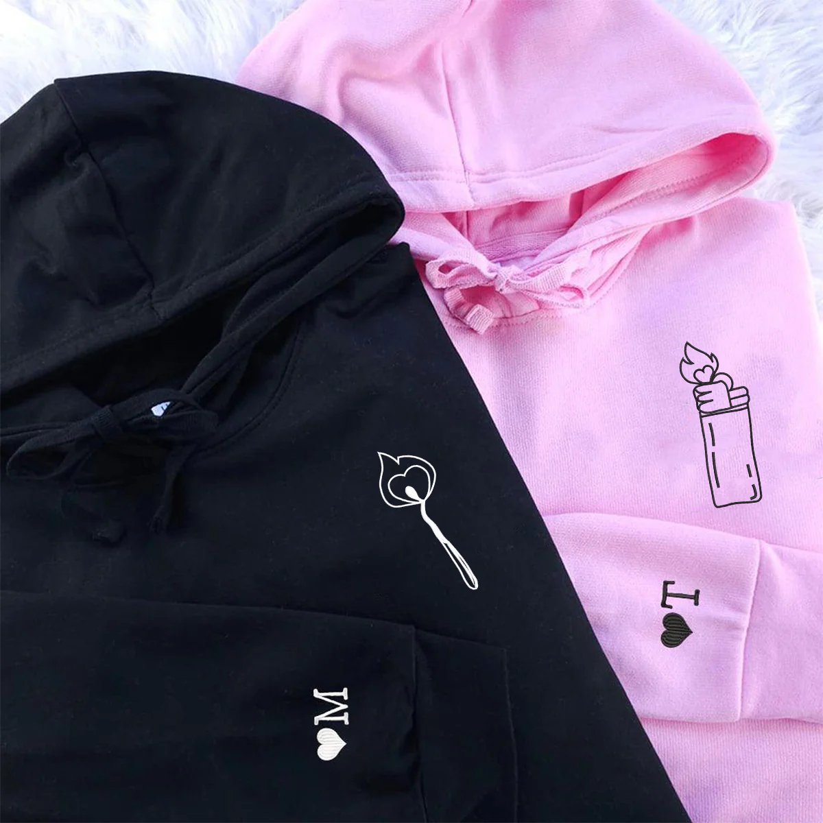 Custom Embroidered Lighter and Fire Matching Hoodies for Couples - Image 3