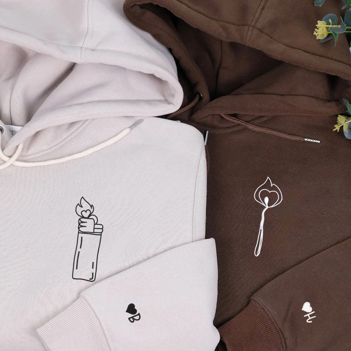 Custom Embroidered Lighter and Fire Matching Hoodies for Couples - Image 4