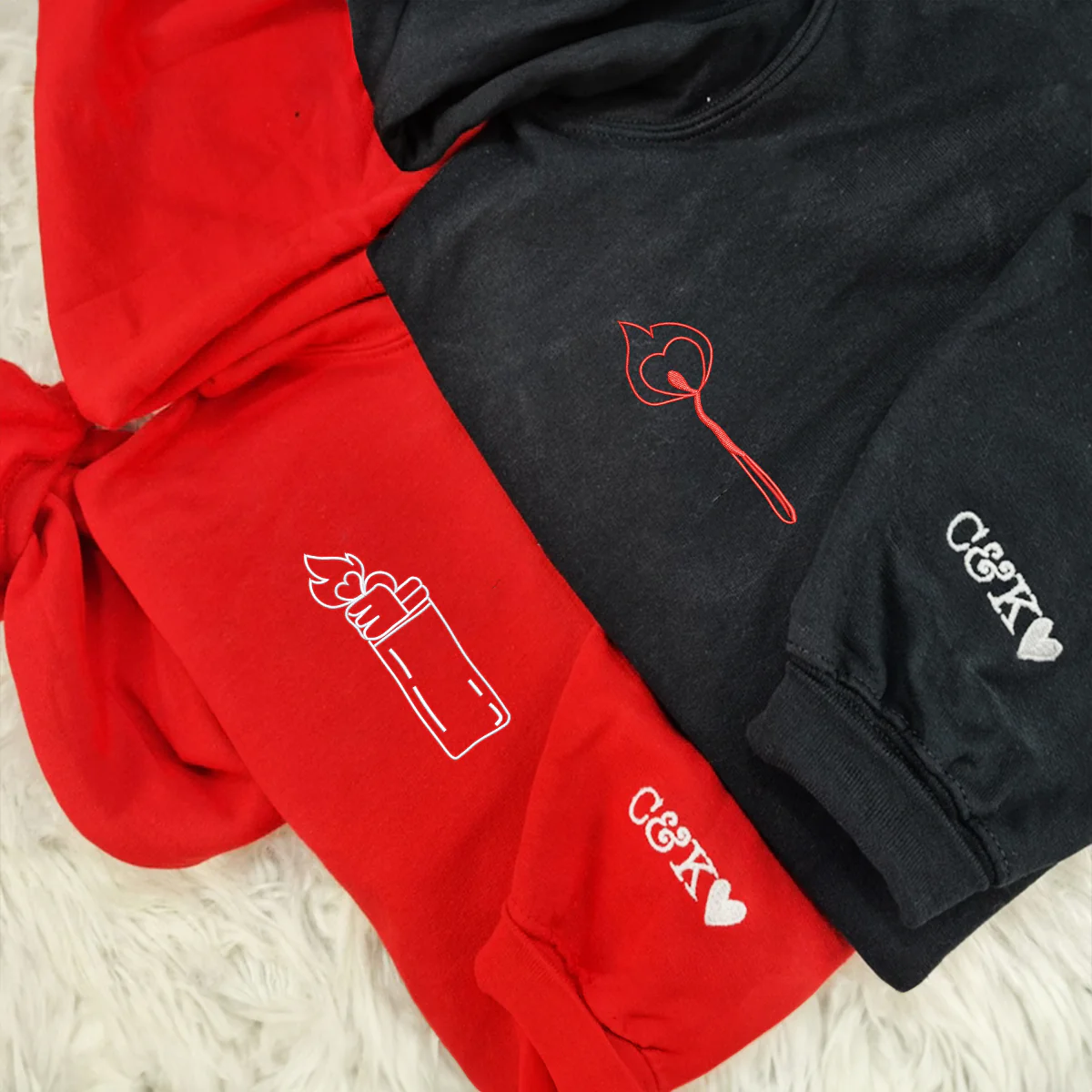 Custom Embroidered Lighter and Fire Matching Hoodies for Couples - Image 5