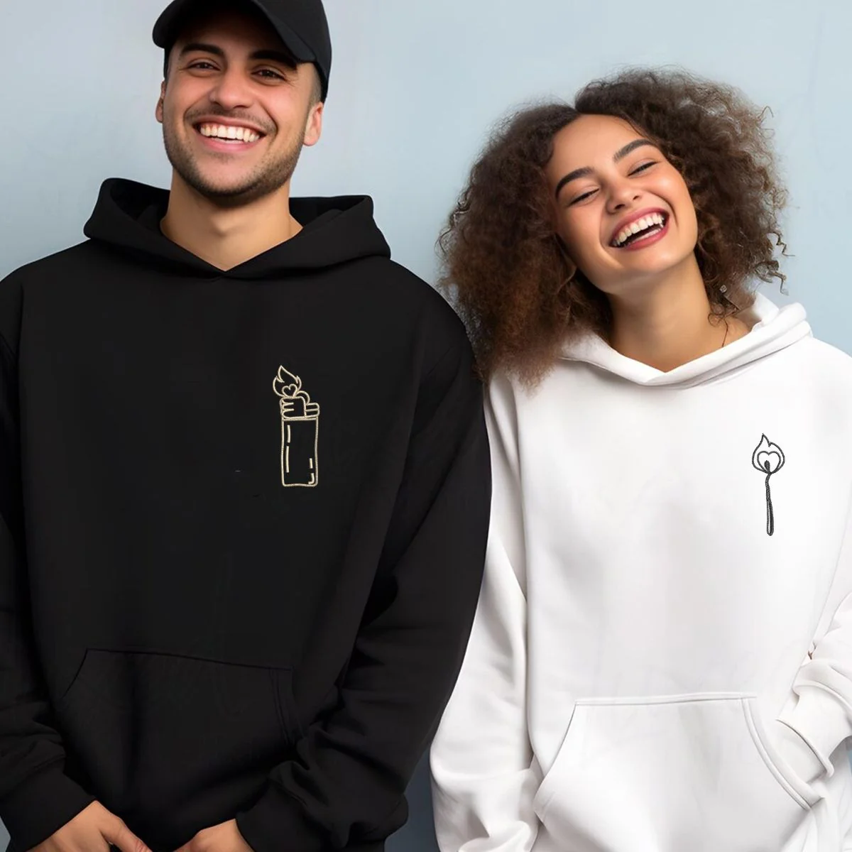Custom Embroidered Lighter and Fire Matching Hoodies for Couples - Image 6