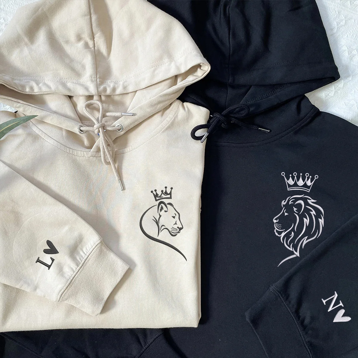 Custom Embroidered Lion King & Queen Matching Hoodies for Couples