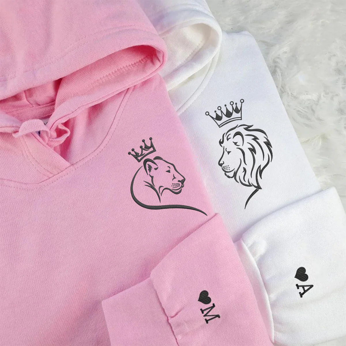 Custom Embroidered Lion King & Queen Matching Hoodies for Couples - Image 2