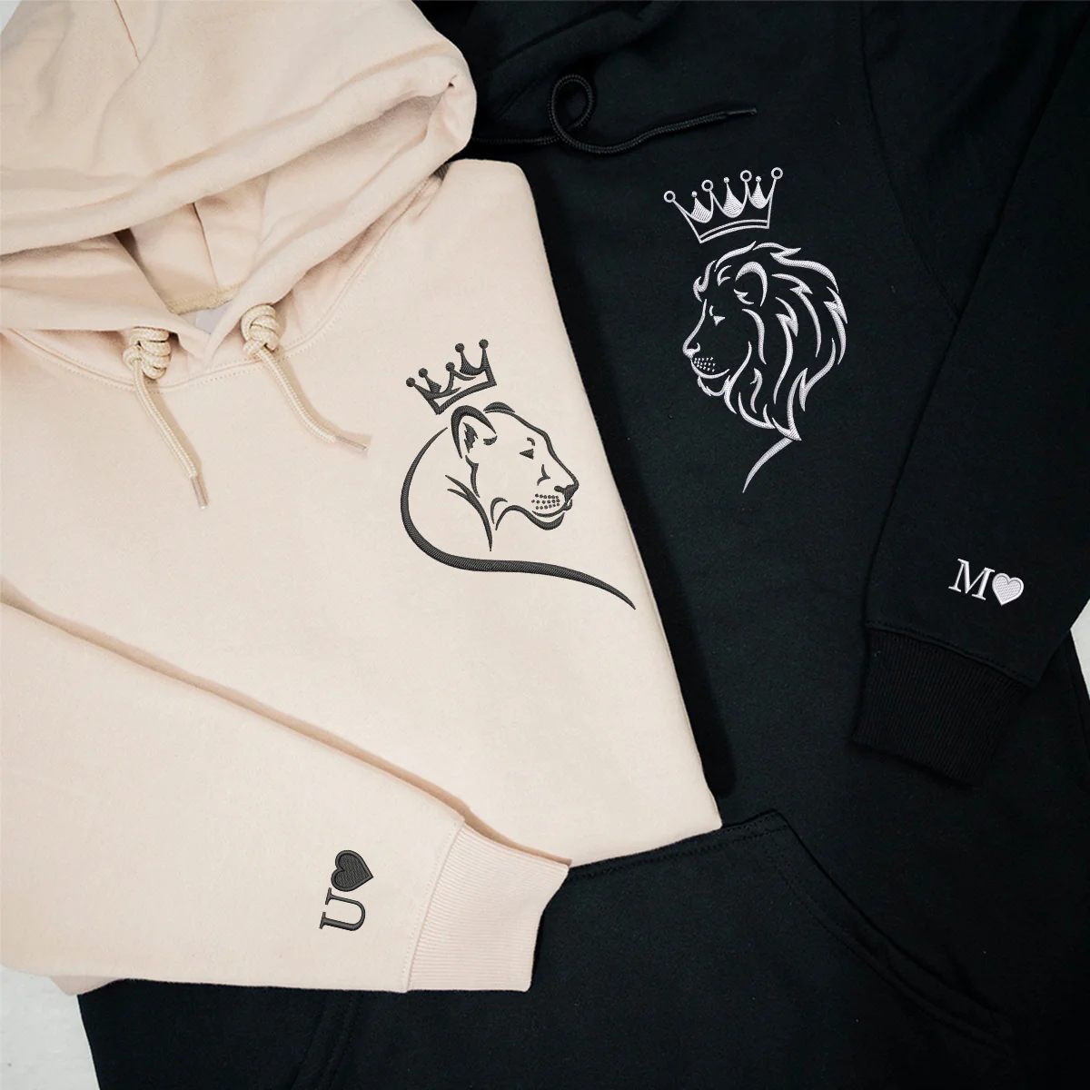 Custom Embroidered Lion King & Queen Matching Hoodies for Couples - Image 3
