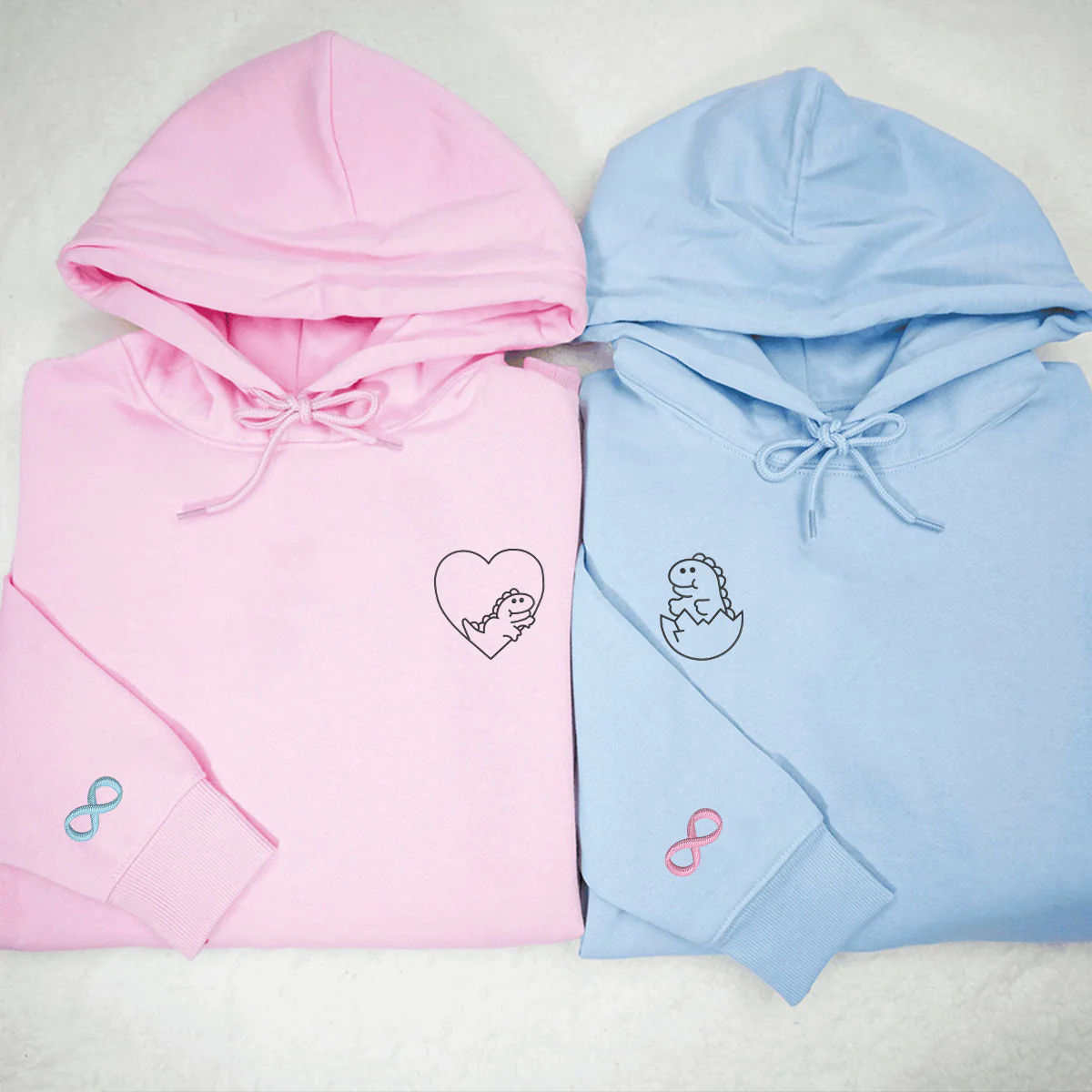 Custom Embroidered Little Dinosaur Matching Hoodies for Couples - Image 3