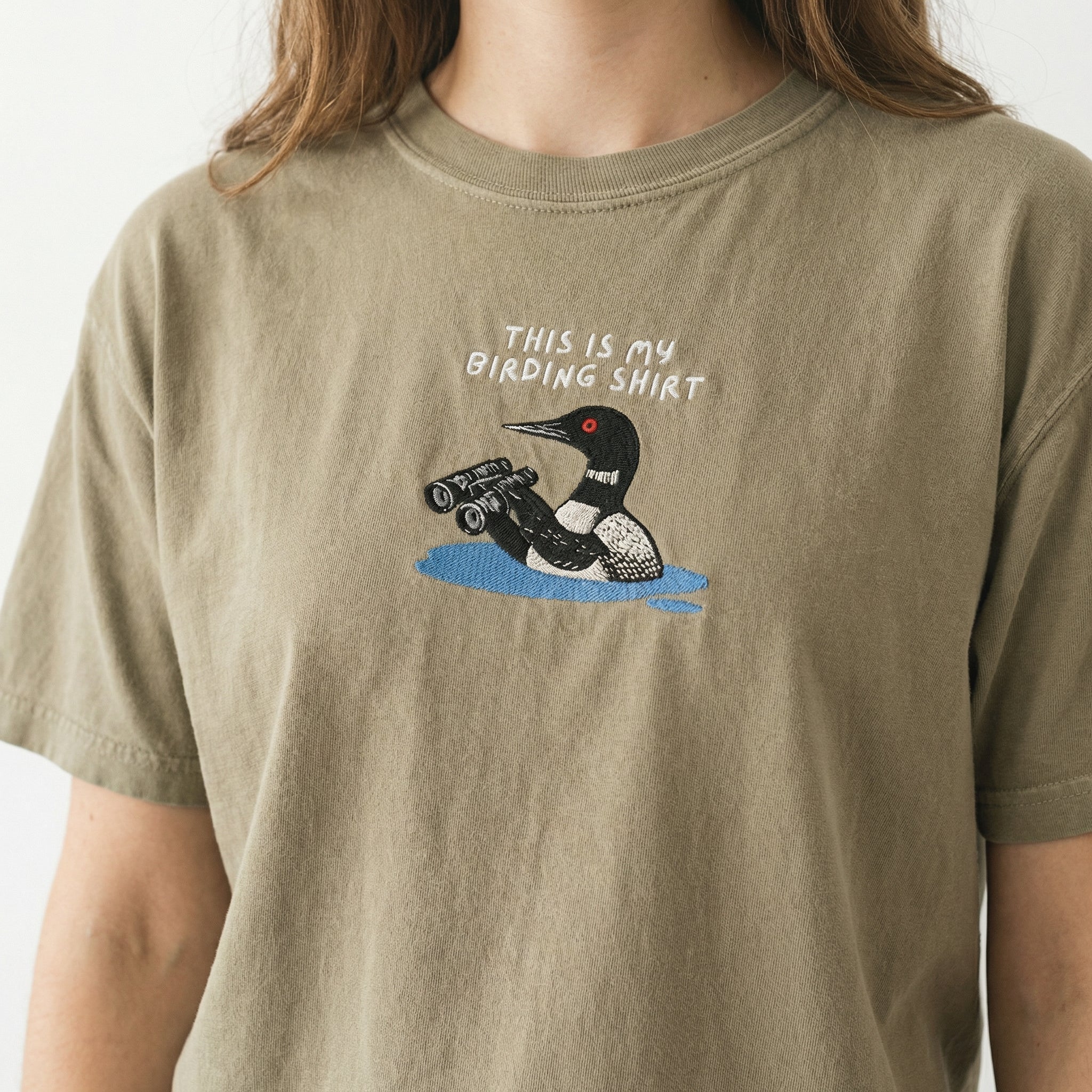Custom Embroidered Loon with Binoculars T-Shirt - Birding Wildlife Gift - Image 6