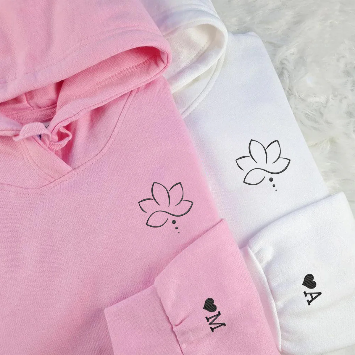 Custom Embroidered Lotus Matching Hoodies for Couples