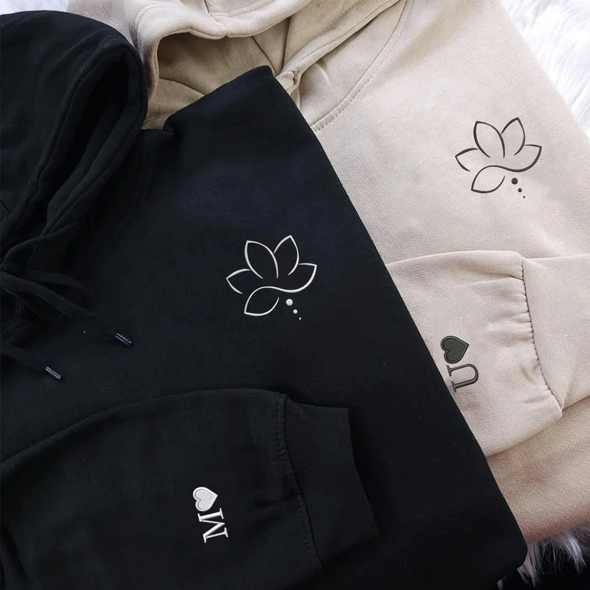 Custom Embroidered Lotus Matching Hoodies for Couples - Image 3