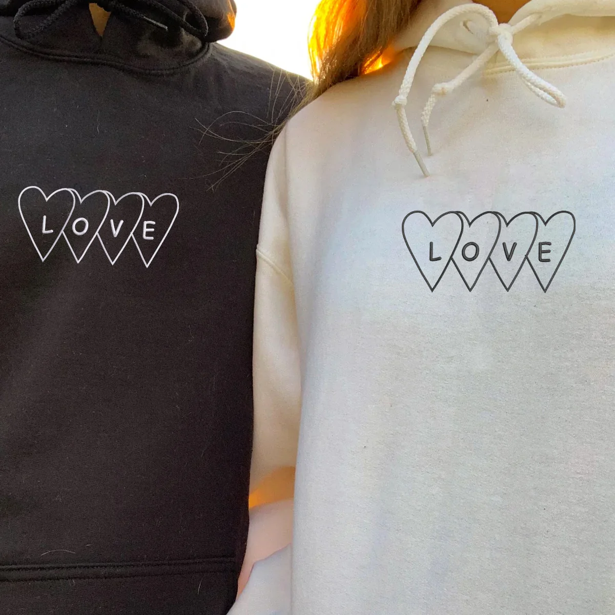 Custom Embroidered Love Heart Matching Hoodies for Couples - Image 7