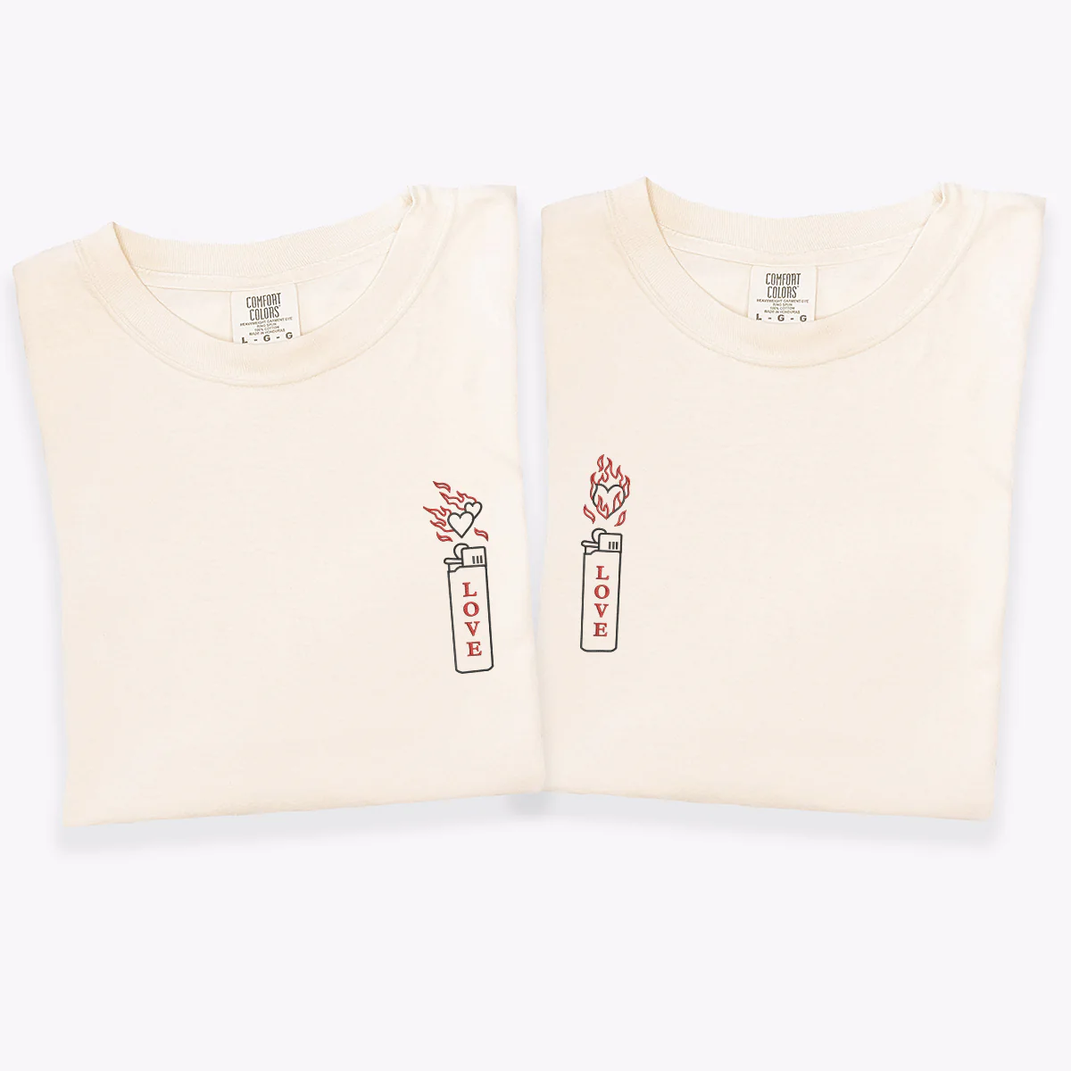 Custom Embroidered Love On Fire Matching T-shirts for Couples