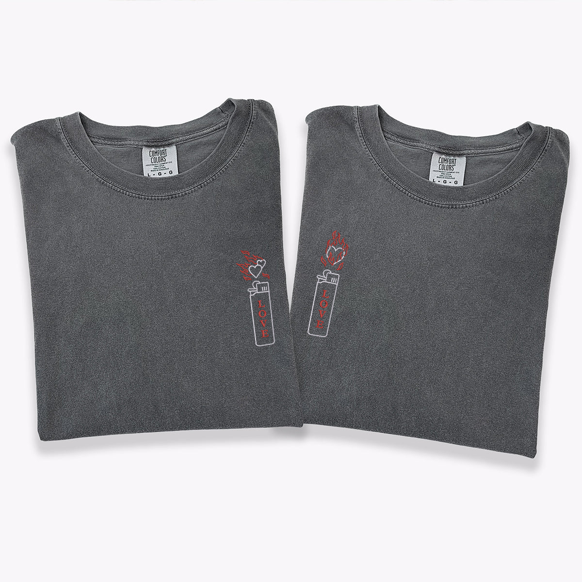 Custom Embroidered Love On Fire Matching T-shirts for Couples - Image 2