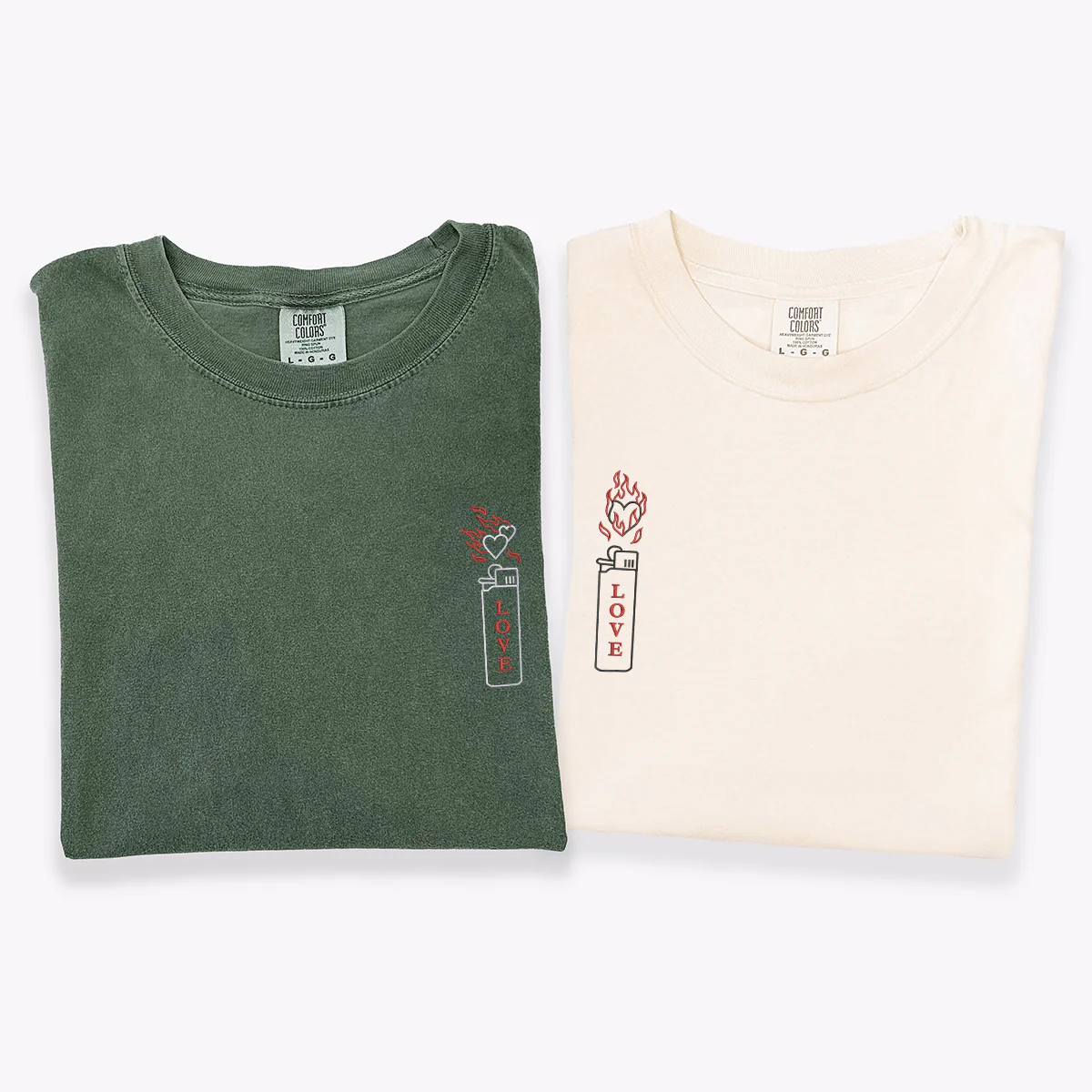 Custom Embroidered Love On Fire Matching T-shirts for Couples - Image 3