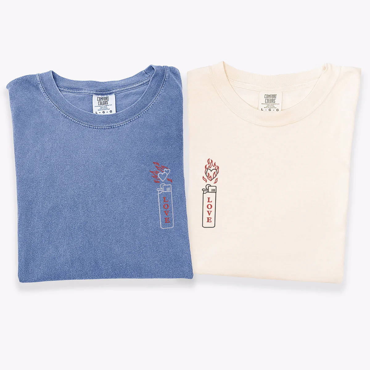 Custom Embroidered Love On Fire Matching T-shirts for Couples - Image 4