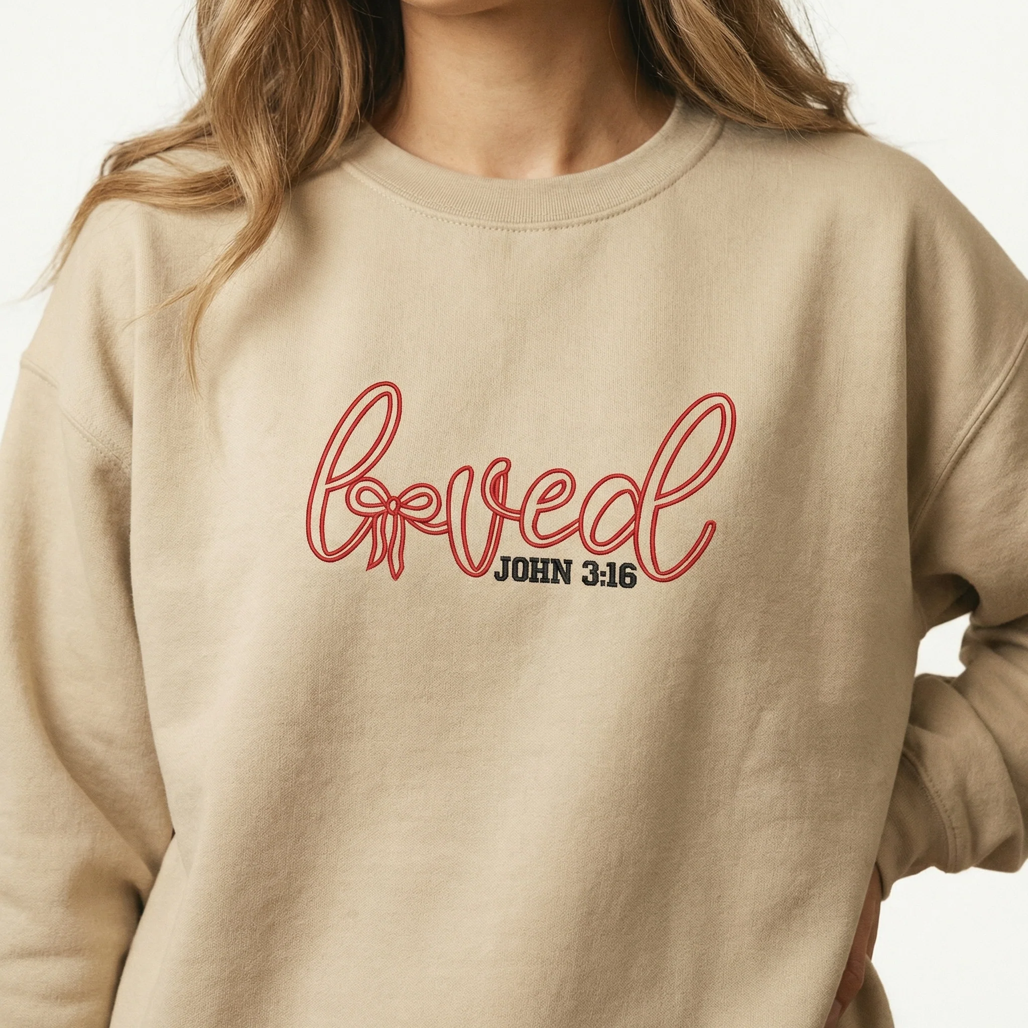 Custom Embroidered Loved John 3:16 Sweatshirt - Valentine’s Day Gift Ideas - Image 5
