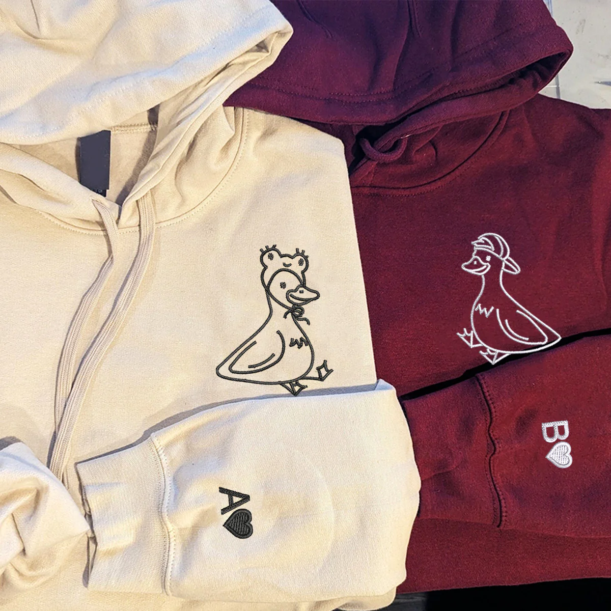 Custom Embroidered Lovely Duck Matching Hoodies for Couples - Image 3