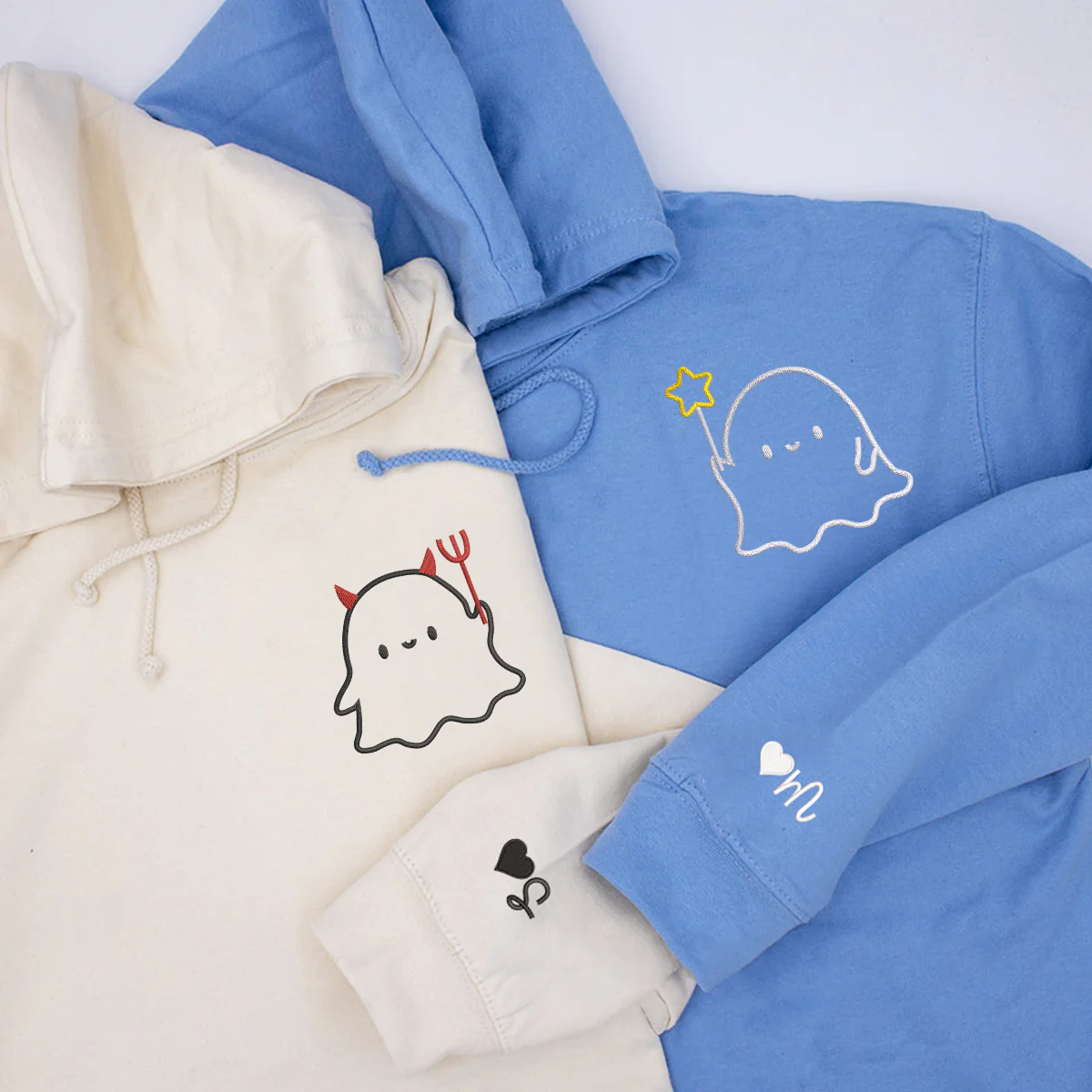 Custom Embroidered Lovely Ghost Matching Hoodies for Couples - Image 4