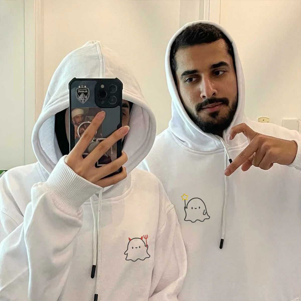 Custom Embroidered Lovely Ghost Matching Hoodies for Couples - Image 7