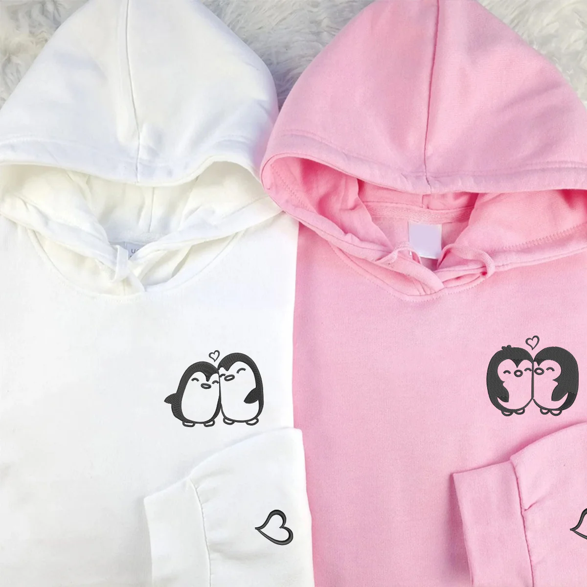 Custom Embroidered Lovely Penguin Matching Hoodies for Couples - Image 4