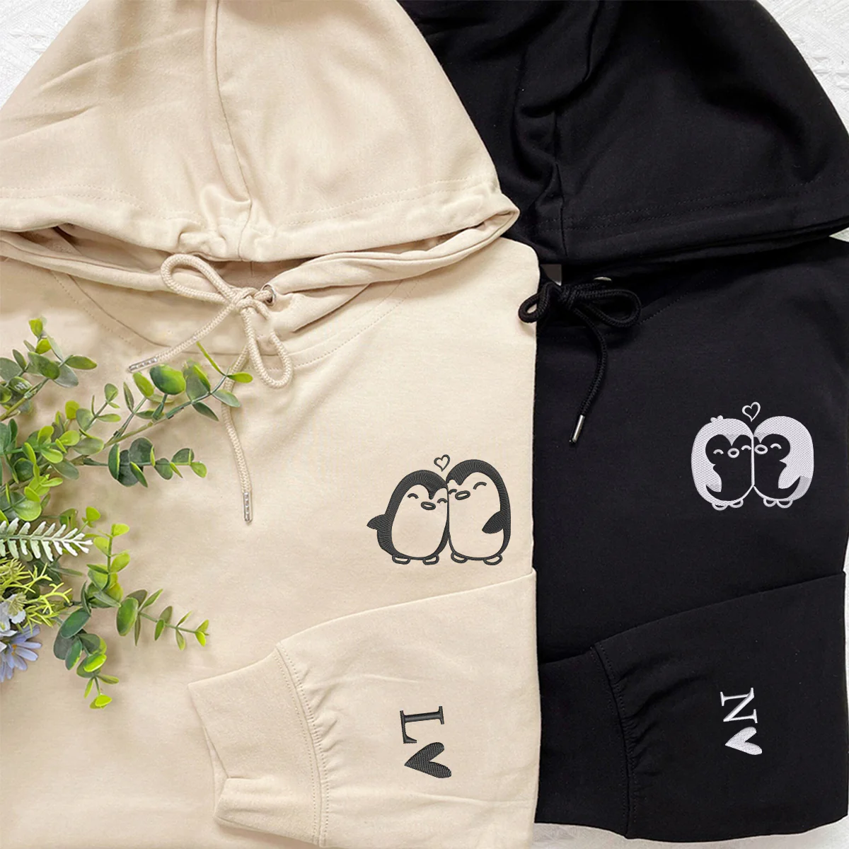 Custom Embroidered Lovely Penguin Matching Hoodies for Couples - Image 5