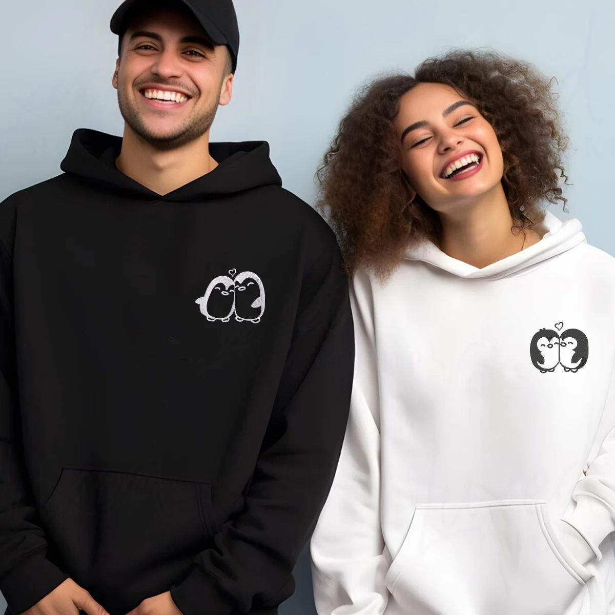 Custom Embroidered Lovely Penguin Matching Hoodies for Couples - Image 7