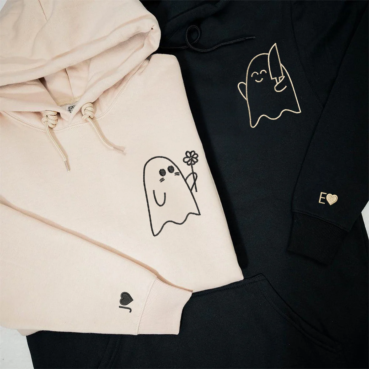 Custom Embroidered Lovely Sheet Ghost Matching Hoodies for Couples