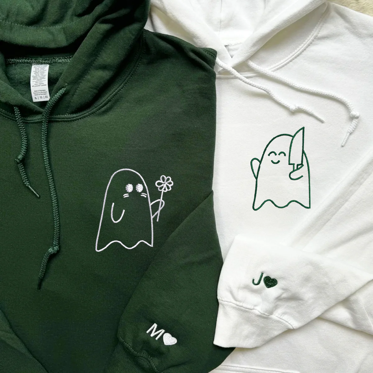 Custom Embroidered Lovely Sheet Ghost Matching Hoodies for Couples - Image 6