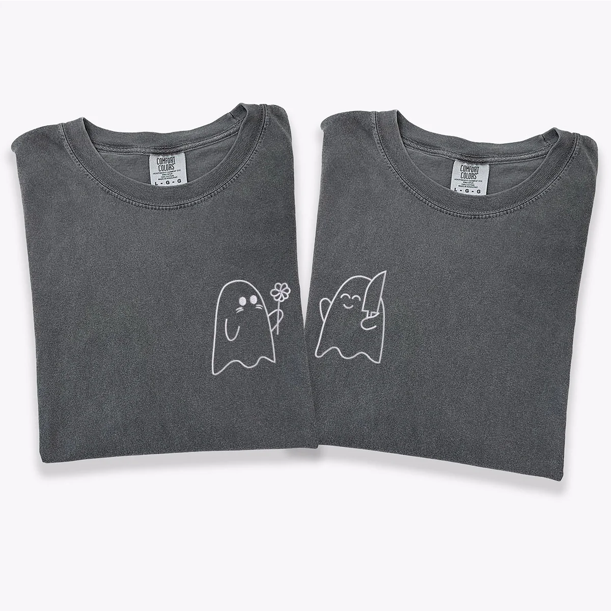 Custom Embroidered Lovely Sheet Ghost Matching T-shirts for Couples - Image 2
