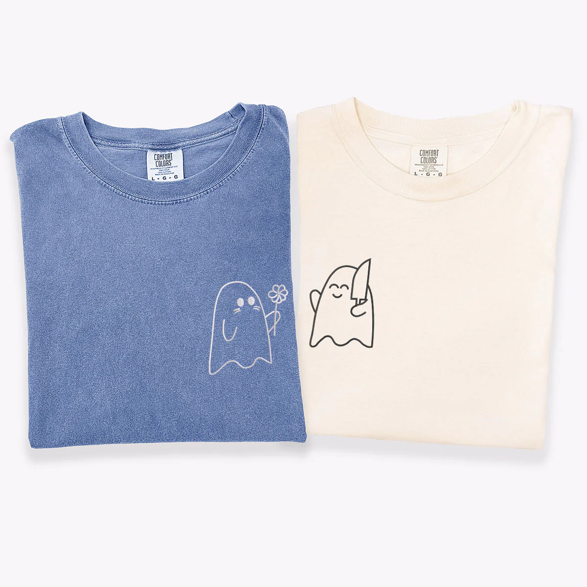 Custom Embroidered Lovely Sheet Ghost Matching T-shirts for Couples - Image 3