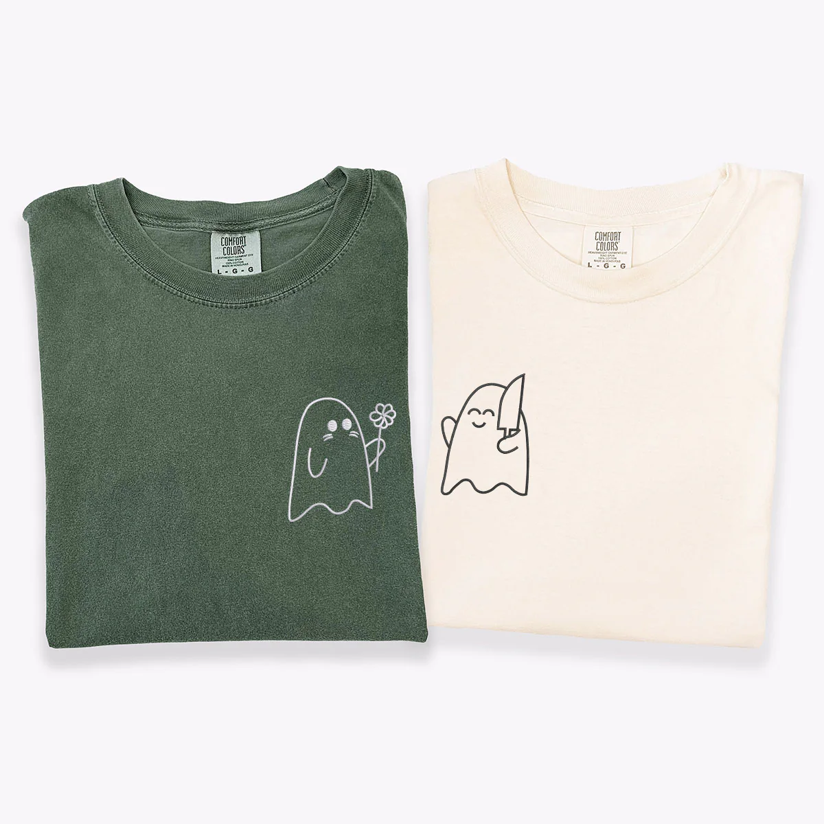 Custom Embroidered Lovely Sheet Ghost Matching T-shirts for Couples - Image 4