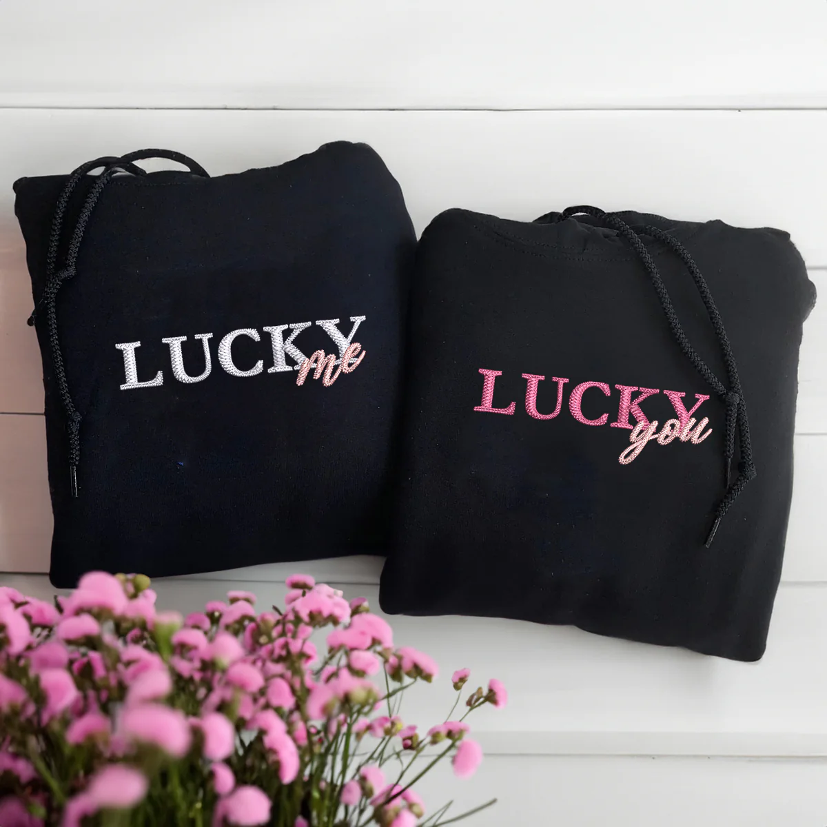 Custom Embroidered Lucky You Lucky Me Matching Hoodies for Couples - Image 5