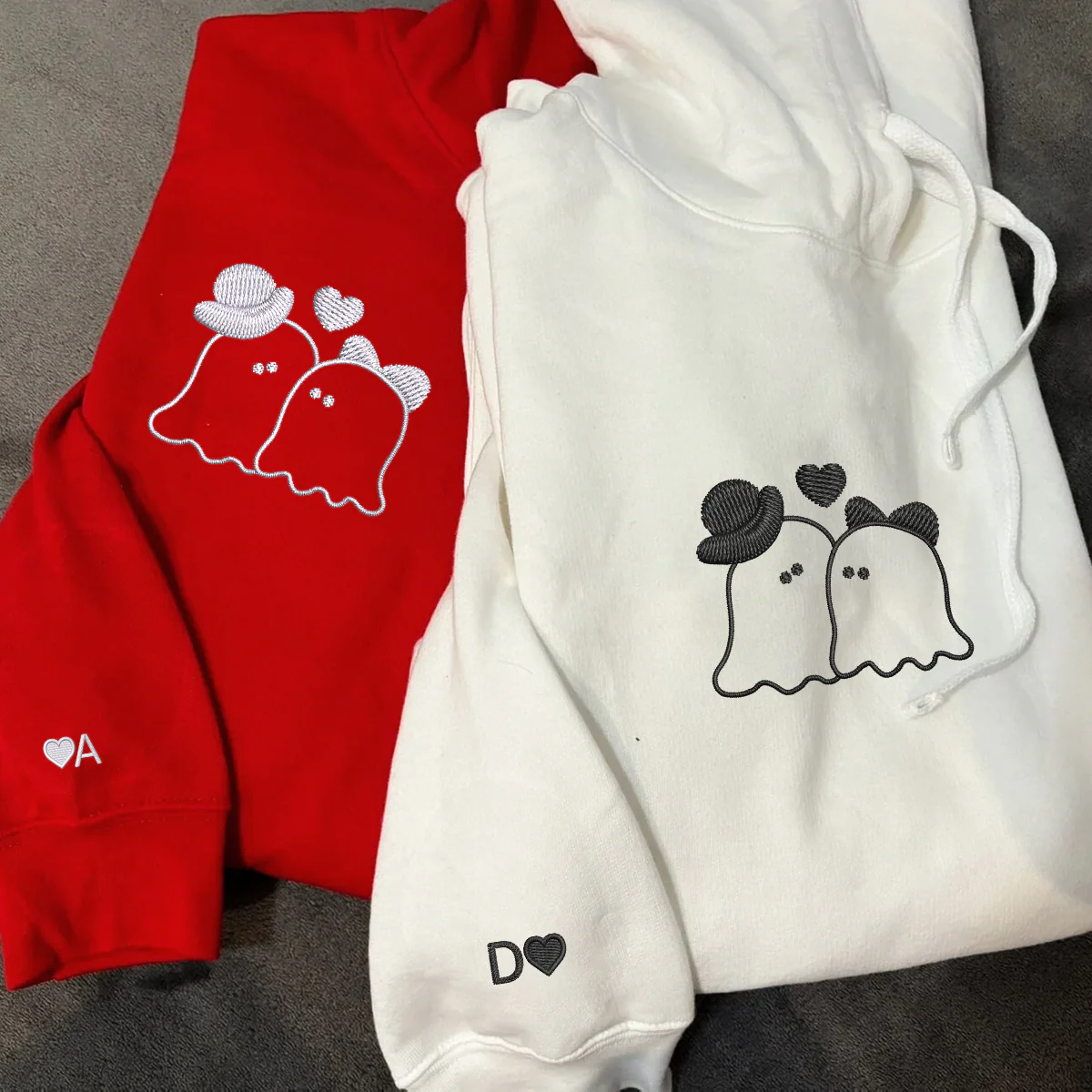 Custom Embroidered Married Ghosts Matching Hoodies for Couples - Image 2