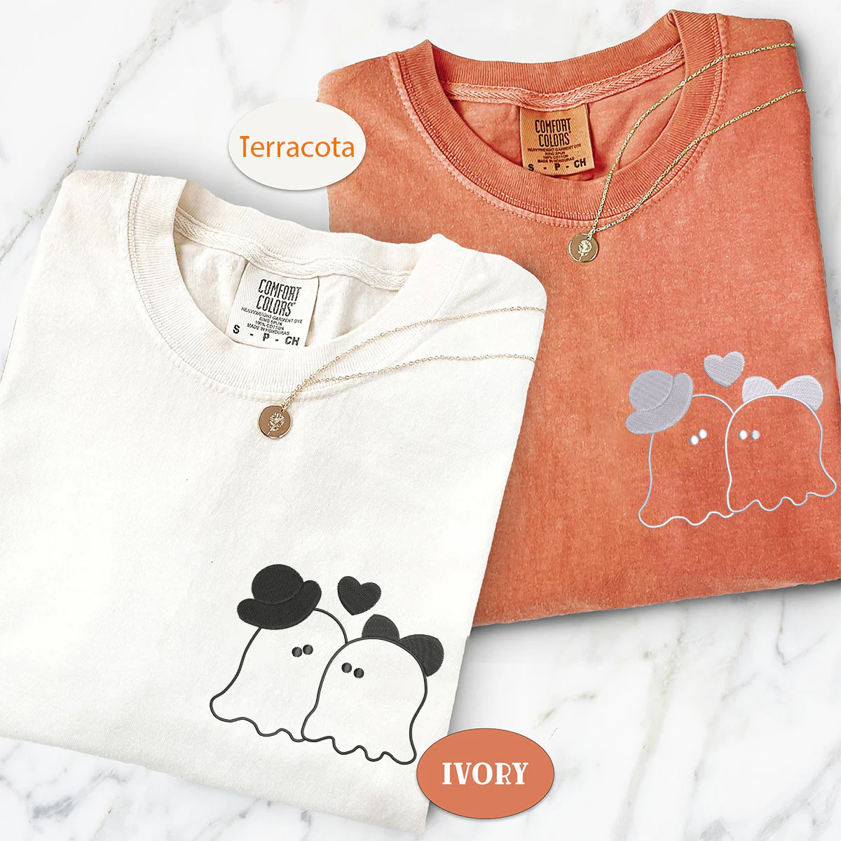Custom Embroidered Married Ghosts Matching T-shirts for Couples - Image 2