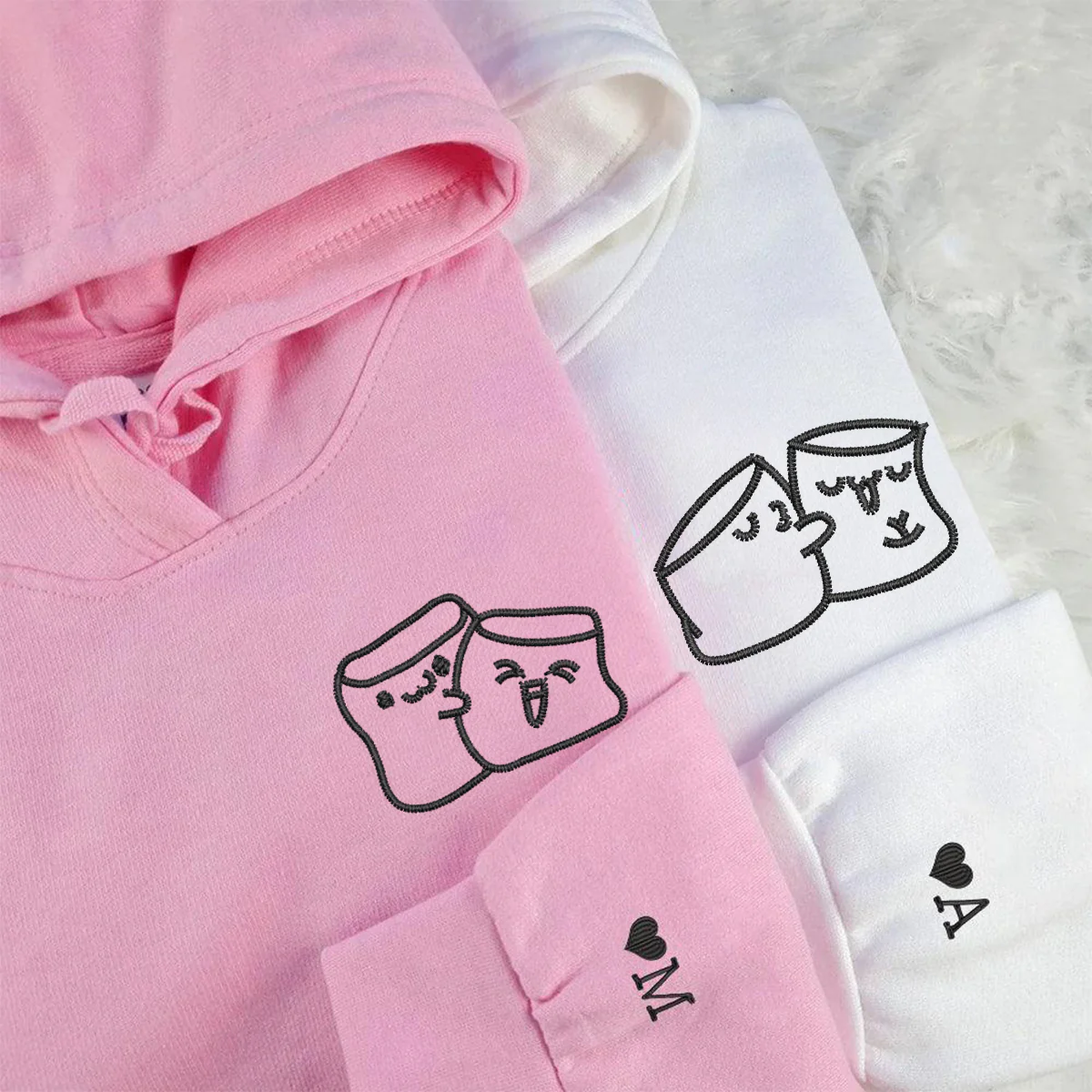 Custom Embroidered Marshmallow Love Matching Hoodies for Couples - Image 3
