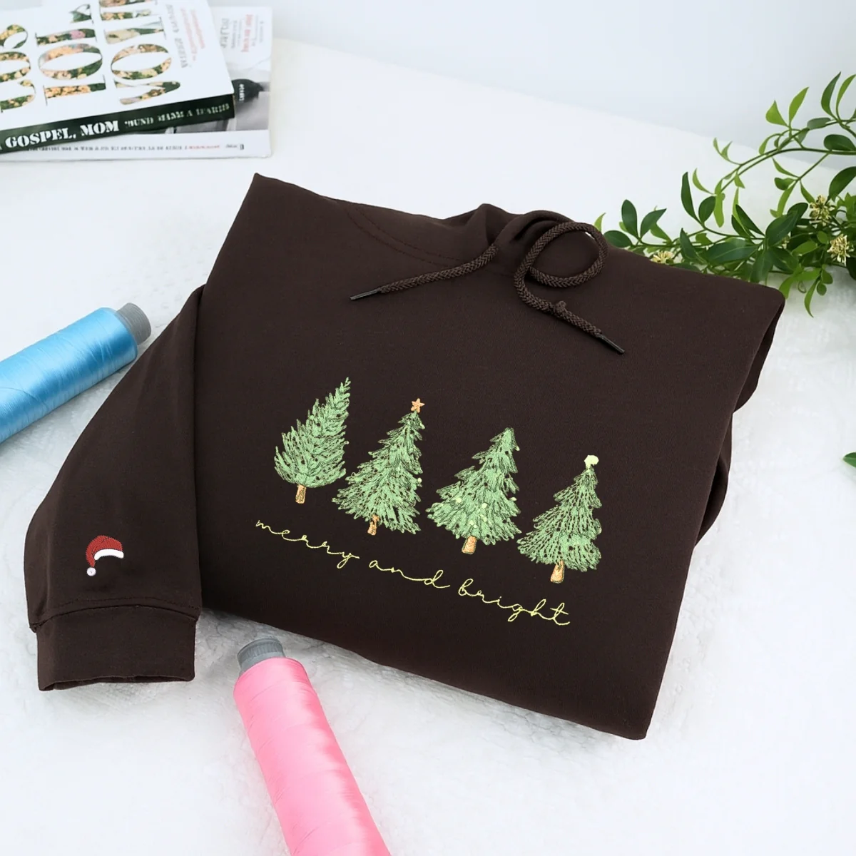 Custom Embroidered Merry & Bright Christmas Tree Sweatshirt | 4 Trees Holiday Hoodie – Cozy Festive Gift - Image 5